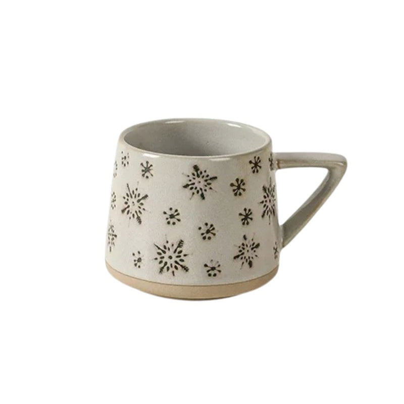 Caneca Natalina de Cerâmica com Alça Resistente ao Calor Decoração de Natal Casa Farfelle Floco de Neve 300ML 