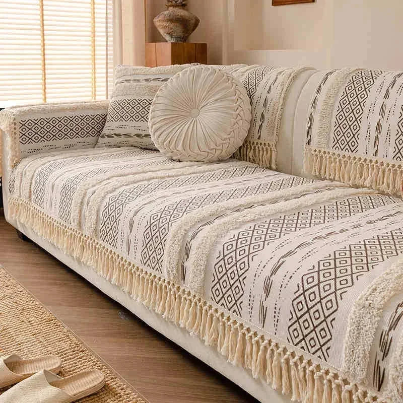 Capa de Sofá em Algodão e Linho com Design 3d Estilo Boho - Casa Farfelle
