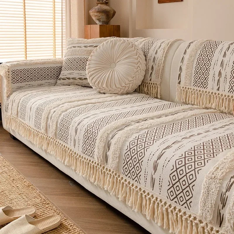Capa de Sofá em Algodão e Linho com Design 3d Estilo Boho - Casa Farfelle
