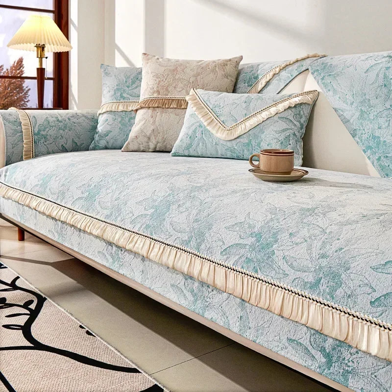 Capa para Sofá em Chenille Antiderrapante Azul Claro - Casa Farfelle