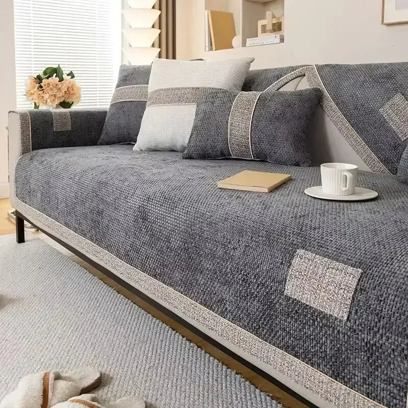 Capa para Sofá em Chenille Antiderrapante para Proteção Azul - Casa Farfelle