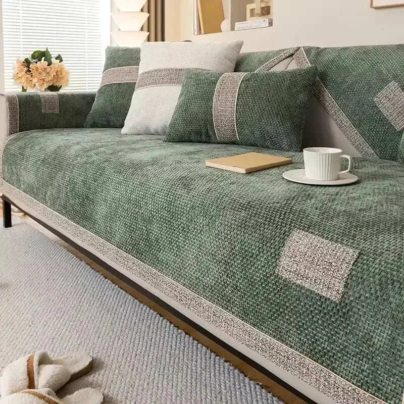 Capa para Sofá em Chenille Antiderrapante Protetora Verde - Casa Farfelle
