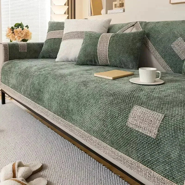 Capa para Sofá em Chenille Antiderrapante Protetora Verde