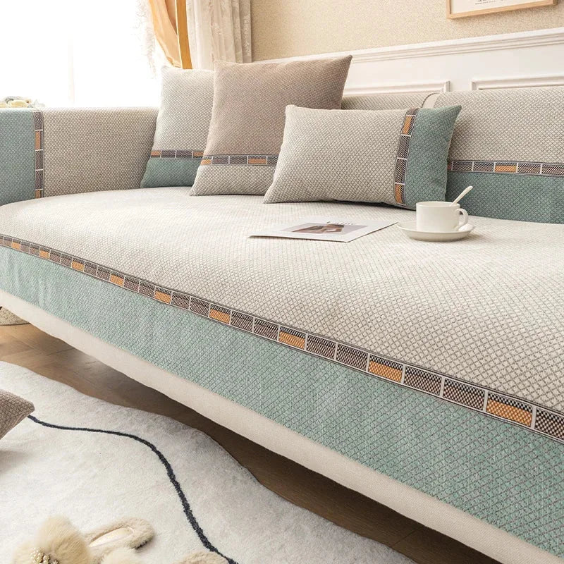 Capa Protetora para Sofá Chenille Antiderrapante Sofisticado Bege - Casa Farfelle