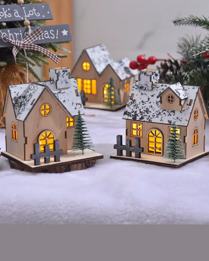 Casa de Madeira de Natal com Luz LED