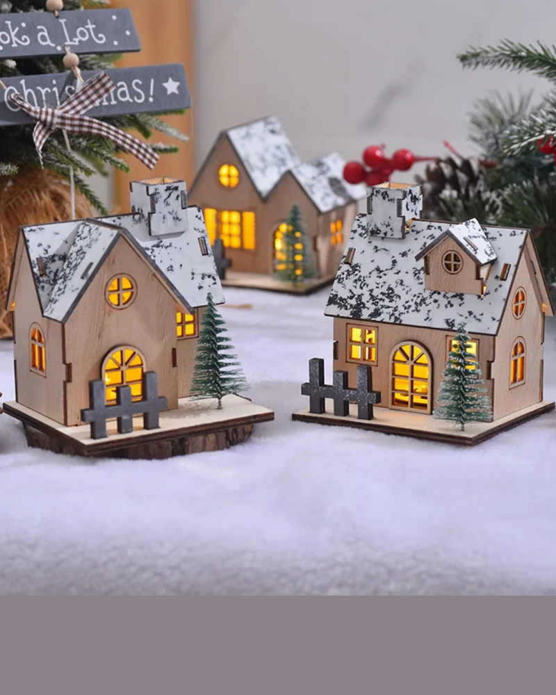 Casa de Madeira de Natal com Luz LED
