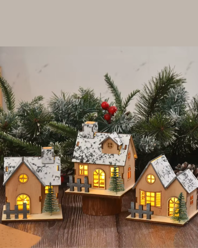 Casa de Madeira de Natal com Luz LED