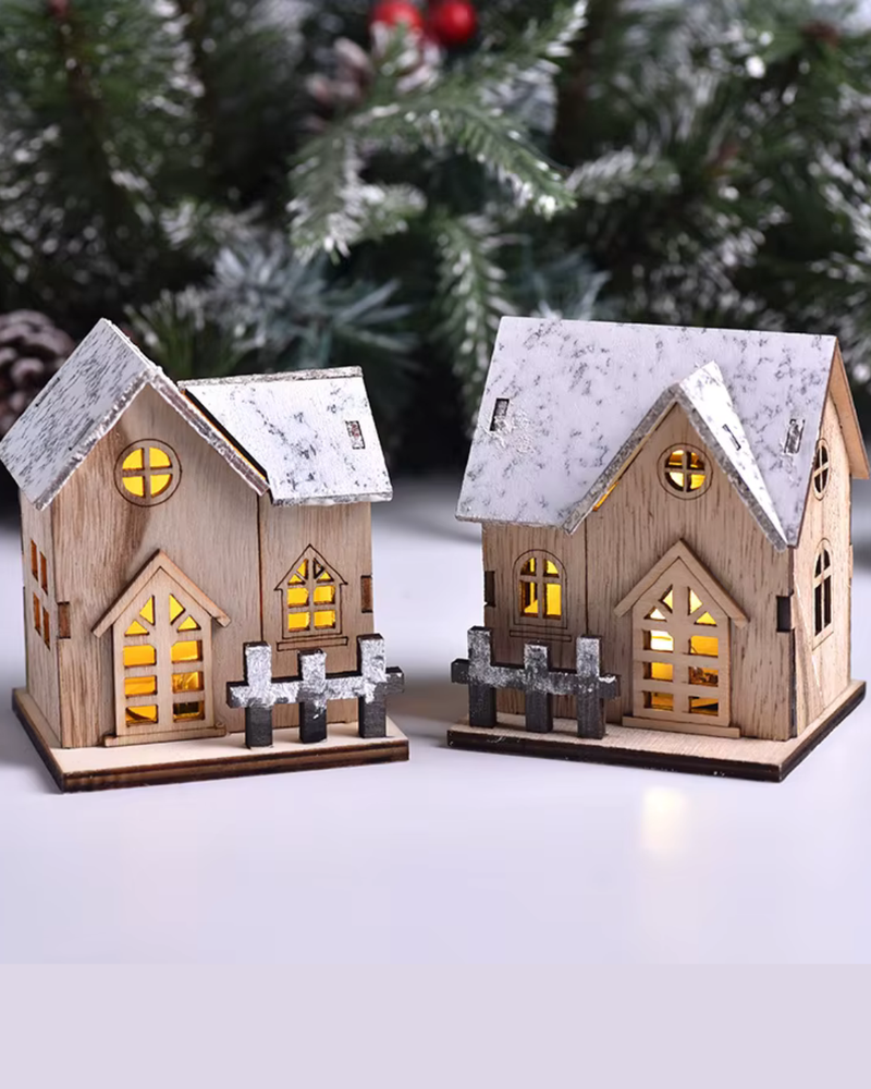 Casa de Madeira de Natal com Luz LED