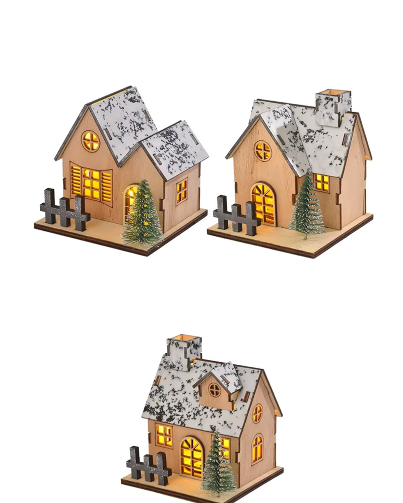 Casa de Madeira de Natal com Luz LED