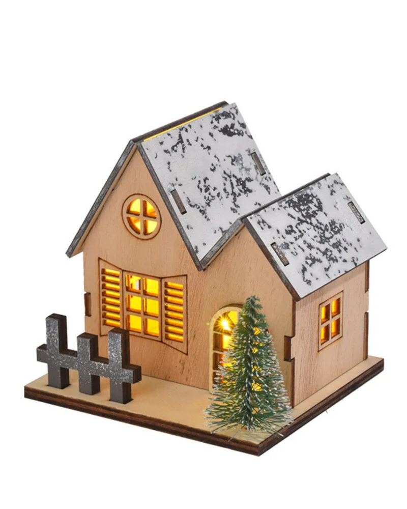 Casa de Madeira de Natal com Luz LED