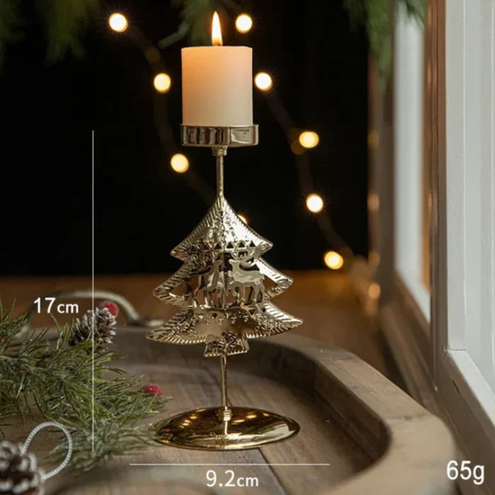 Castiçal de Ferro Dourado com Decoração Natalina - Casa Farfelle