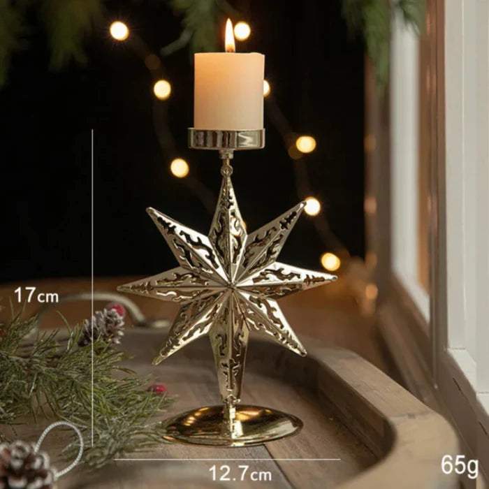 Castiçal de Ferro Dourado com Decoração Natalina - Casa Farfelle