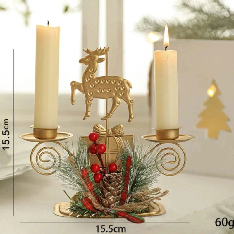 Castiçal de Ferro Dourado com Papai Noel e Rena Decoração Natal Lenogue - Casa Farfelle