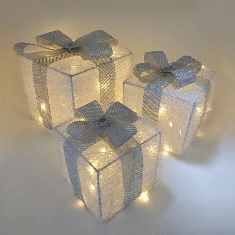 Conjunto 3 Caixas de Presente Natalina Iluminada com Laço - Casa Farfelle