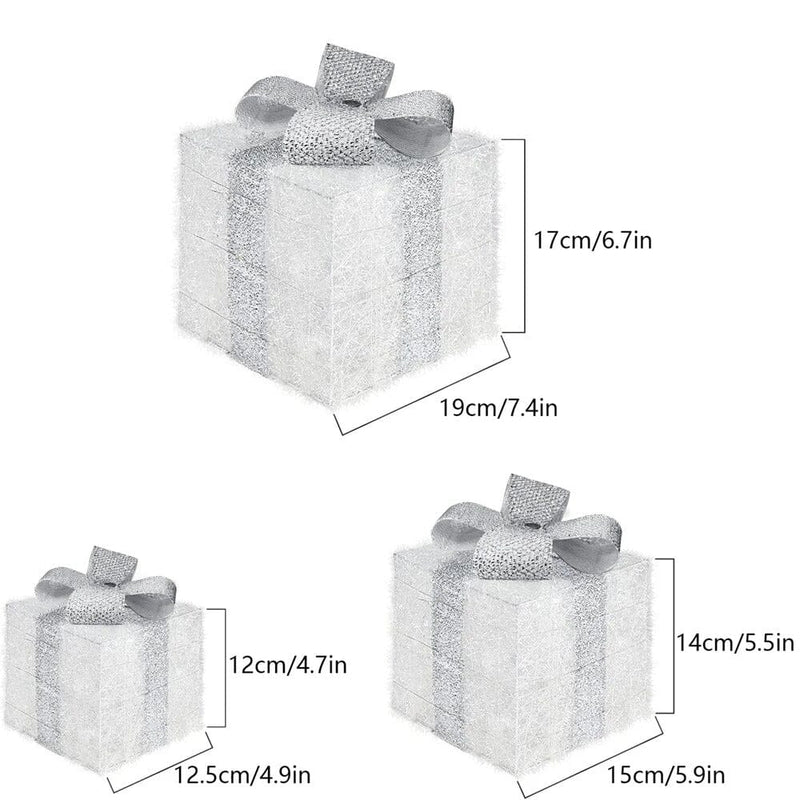 Conjunto 3 Caixas de Presente Natalina Iluminada com Laço - Casa Farfelle