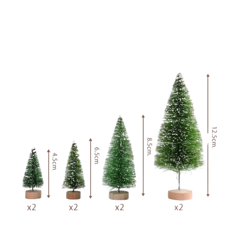 Conjunto Artesanal  de 8 Mini Árvores de Natal de Madeira e Sisal Decoração Natalina