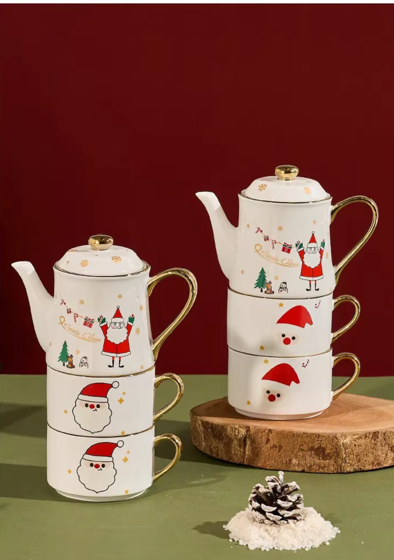 Conjunto de Chá Natalino em Cerâmica