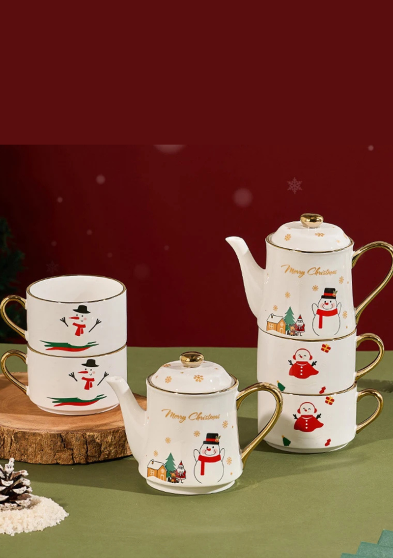 Conjunto de Chá Natalino em Cerâmica