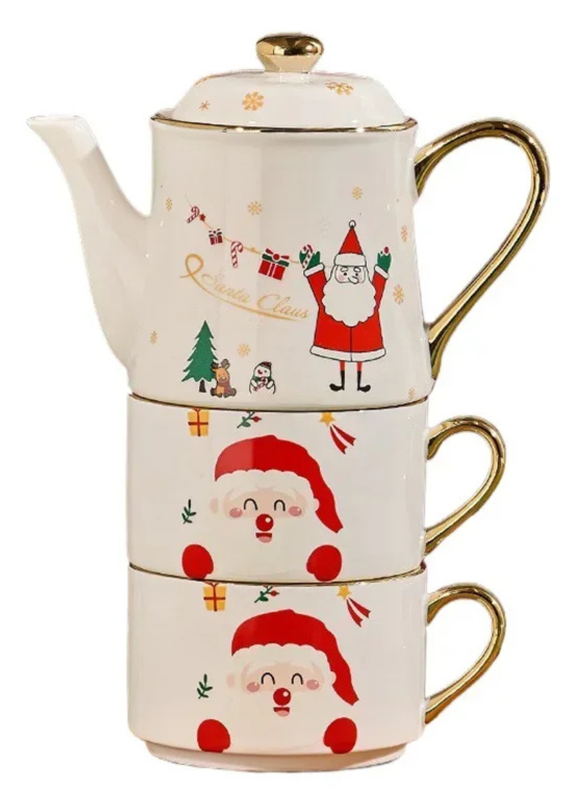 Conjunto de Chá Natalino em Cerâmica