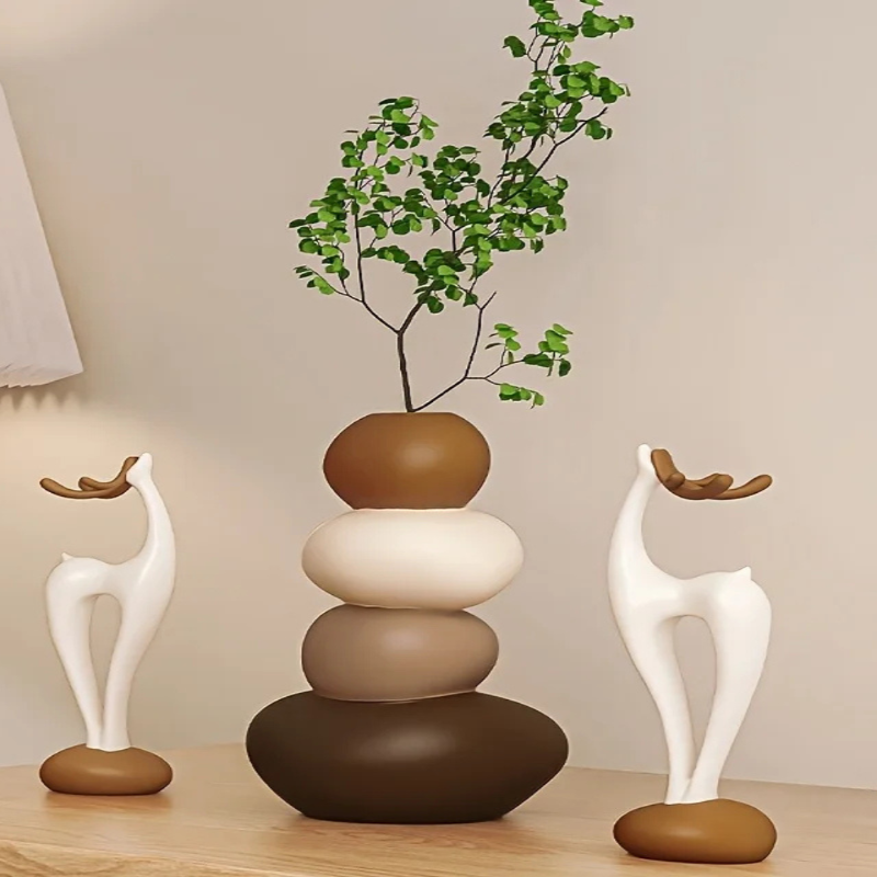 Conjunto de Vasos Criativos Cervo com Pedras Empilhadas para Decoração - Casa Farfelle