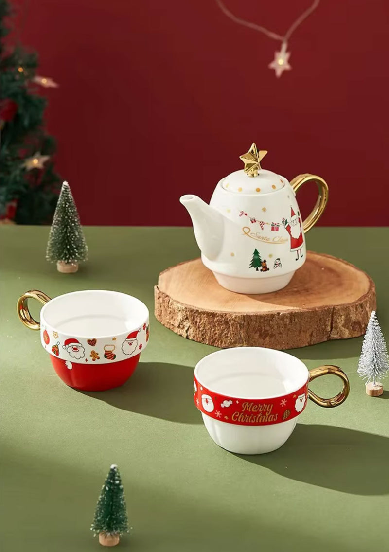Conjunto Natalino de Bule e Caneca em Cerâmica Produto de Natal 150 Casa Farfelle 