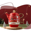 Conjunto Natalino de Bule e Caneca em Cerâmica Produto de Natal 150 Casa Farfelle Vermelho com papai noel 