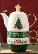 Conjunto Natalino de Bule e Caneca em Cerâmica