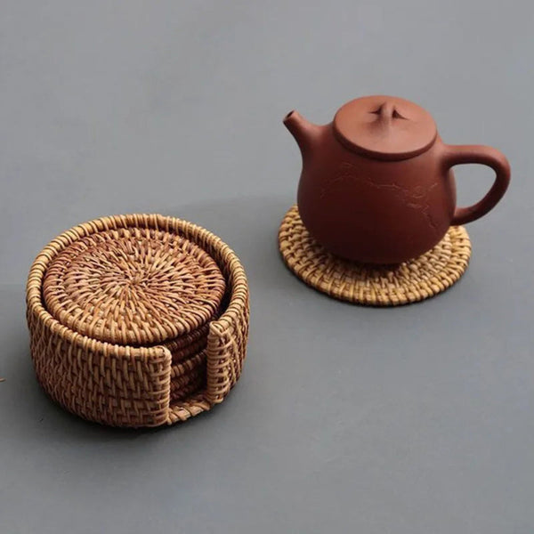 Conjunto porta copos de Rattan Naturale - 6pçs - Casa Farfelle