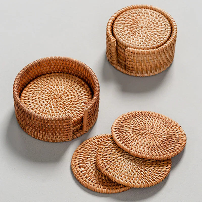 Conjunto porta copos de Rattan Naturale - 6pçs - Casa Farfelle