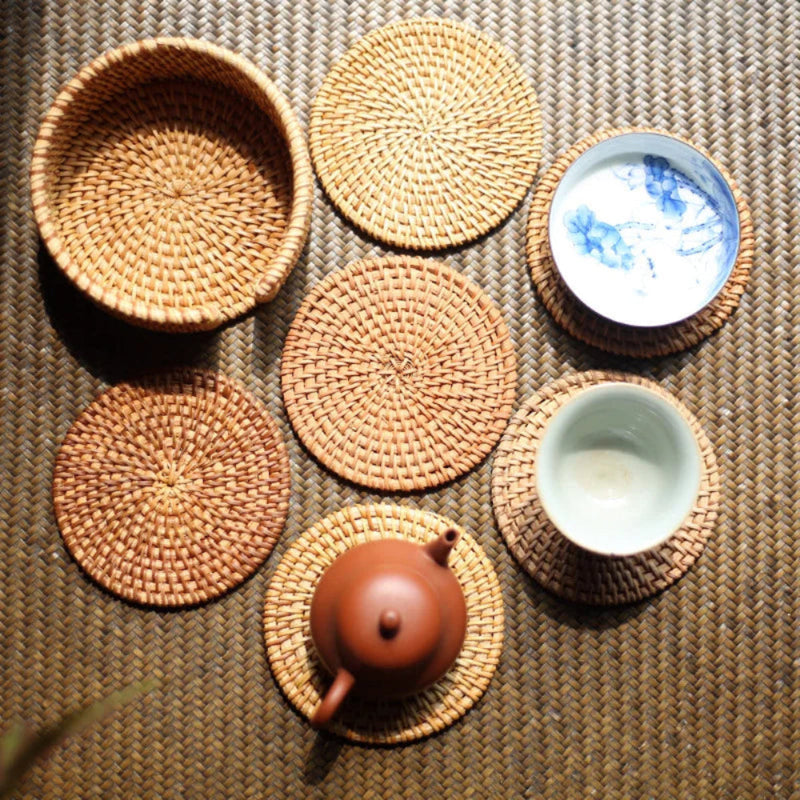 Conjunto porta copos de Rattan Naturale - 6pçs - Casa Farfelle