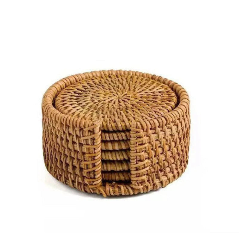 Conjunto porta copos de Rattan Naturale - 6pçs - Casa Farfelle