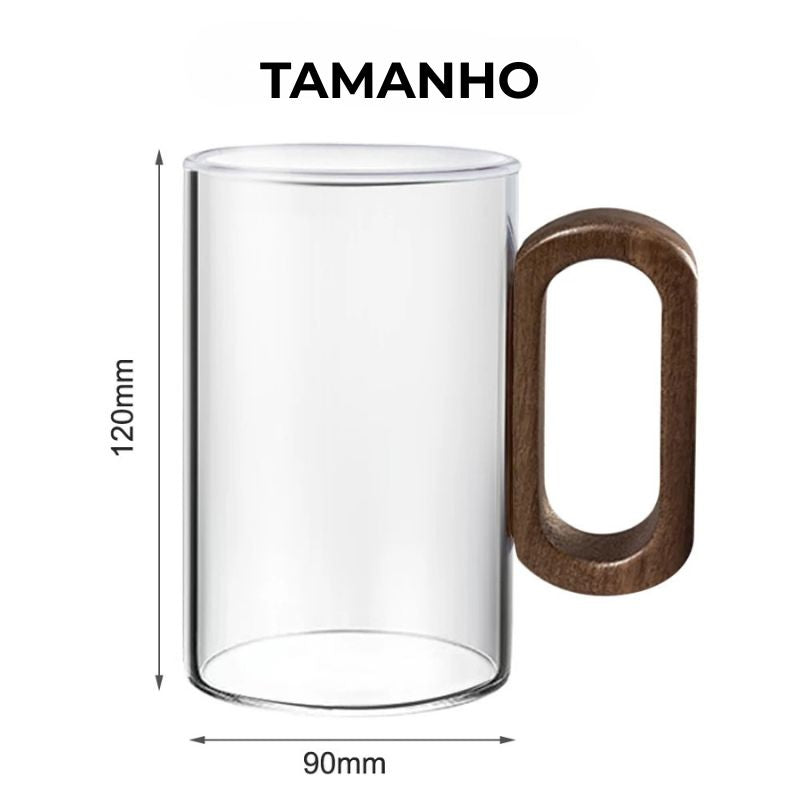 Copo de Vidro com Alça de Madeira Fuméa