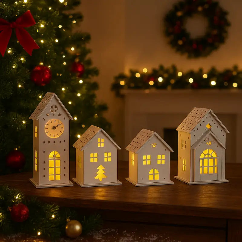 Decoração de Natal Vila de casas 4 peças com Luz - Casa Farfelle
