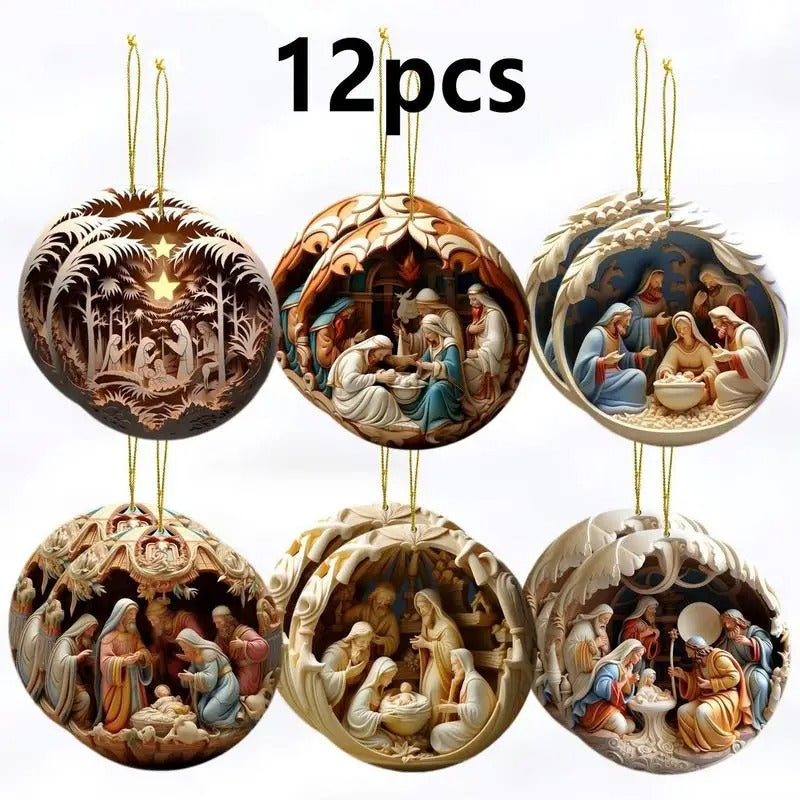 Enfeite Árvore de Natal Presépio 12 unidades - Casa Farfelle
