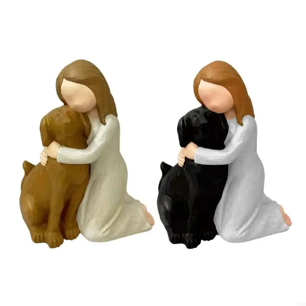 Estátua Decorativa de Menina com Cachorro em Resina - Casa Farfelle