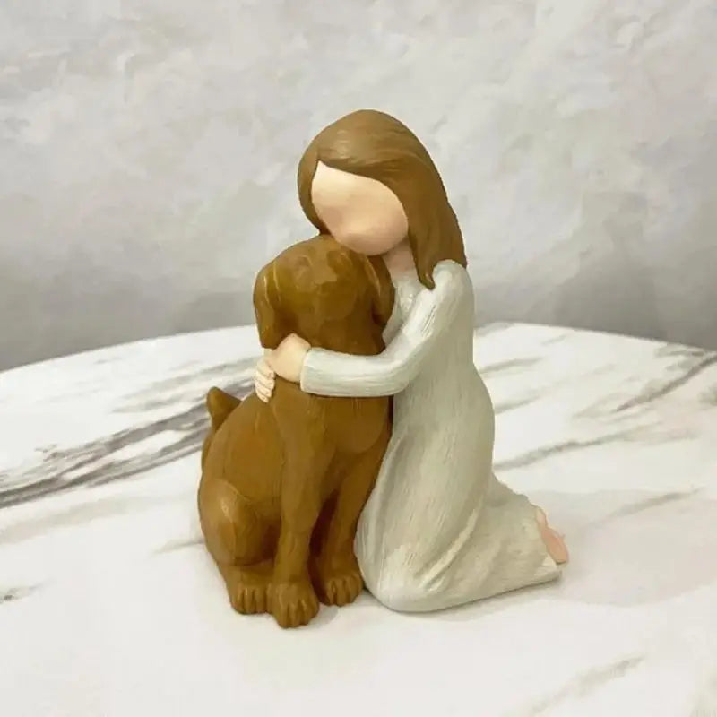 Estátua Decorativa de Menina com Cachorro em Resina - Casa Farfelle