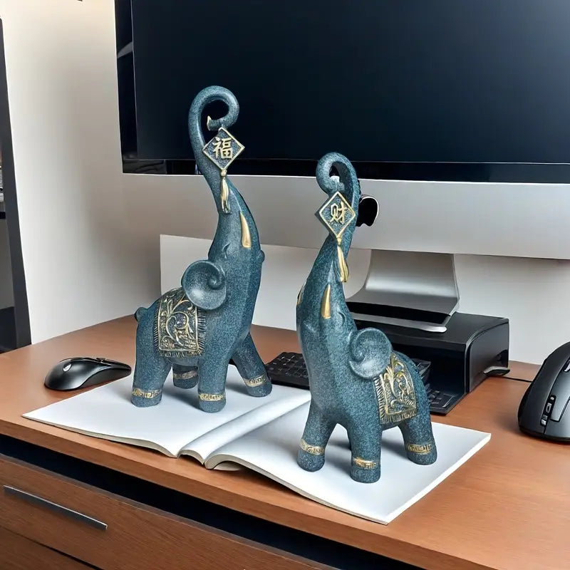 Estatuetas Elefantes Prosperidade 2 Peças - Casa Farfelle