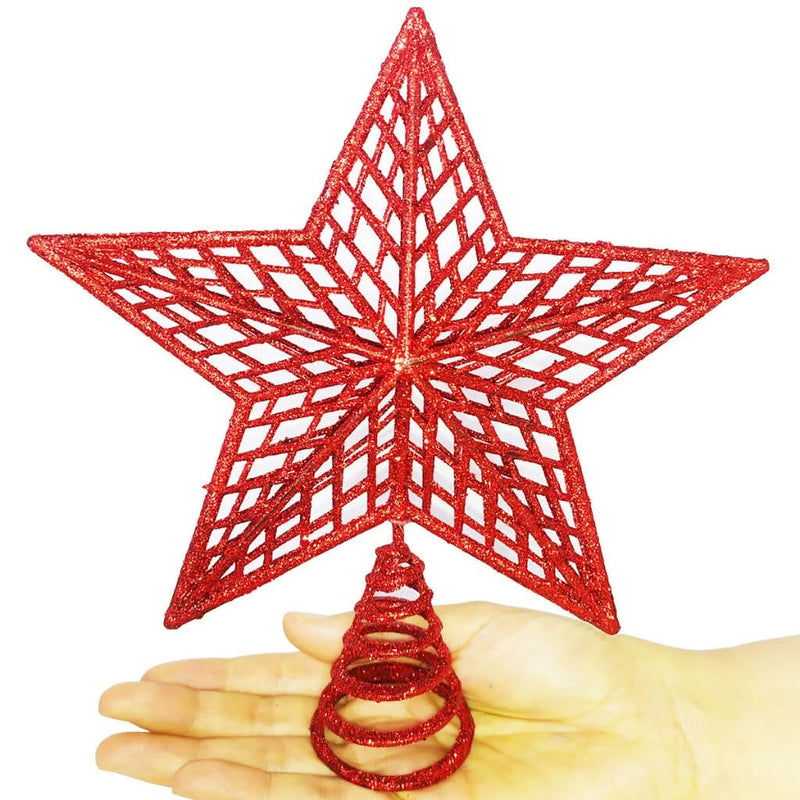 Estrela de Natal Ponteira Glitter Brilhante 20cm para Arvore Decoração Produto de Natal 212 Casa Farfelle Vermelho 