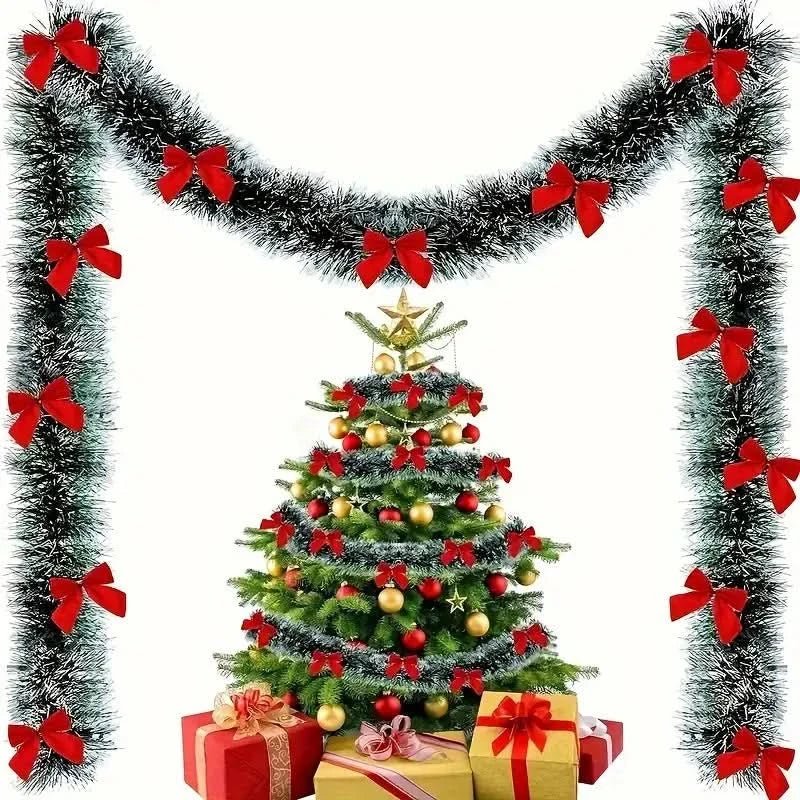 Festão Natalino Fake Nevado com Laços - Casa Farfelle