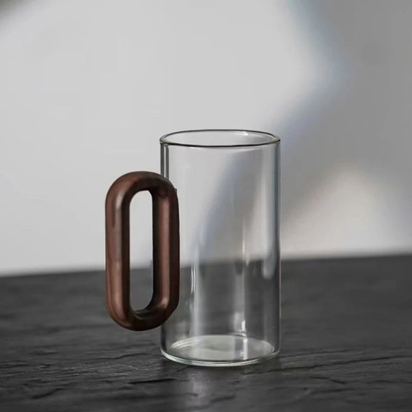 Fuméa – Copo de Vidro com Alça de Madeira e Design Vertical Translúcido - Casa Farfelle