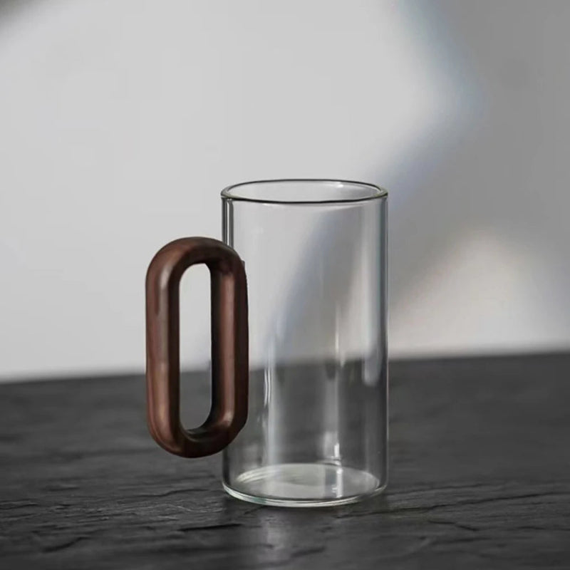 Fuméa – Copo de Vidro com Alça de Madeira e Design Vertical Translúcido - Casa Farfelle
