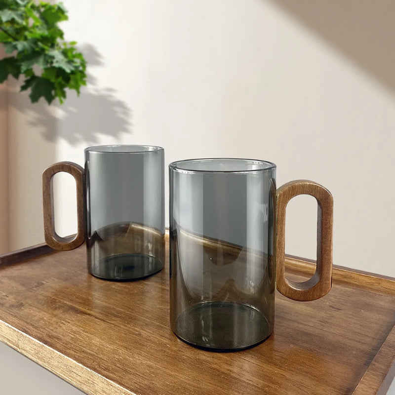 Fuméa – Copo de Vidro com Alça de Madeira e Design Vertical Translúcido - Casa Farfelle