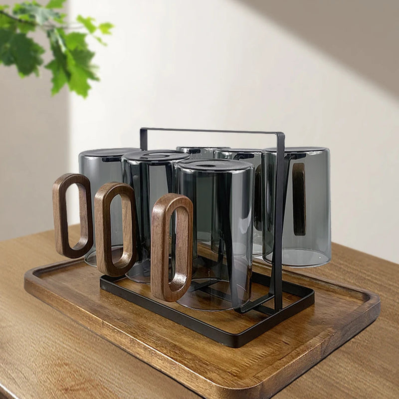 Fuméa – Copo de Vidro com Alça de Madeira e Design Vertical Translúcido - Casa Farfelle