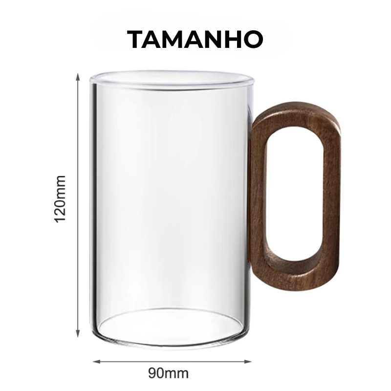 Fuméa – Copo de Vidro com Alça de Madeira e Design Vertical Translúcido - Casa Farfelle