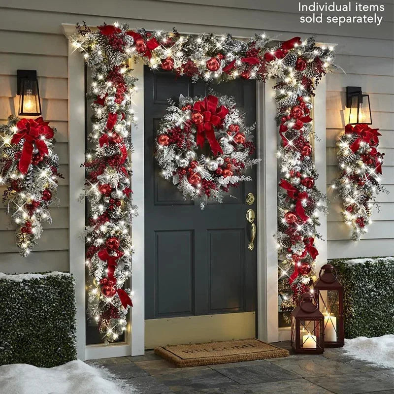 Guirlanda de Natal com Rattan Nevada para Porta Lenogue - Casa Farfelle