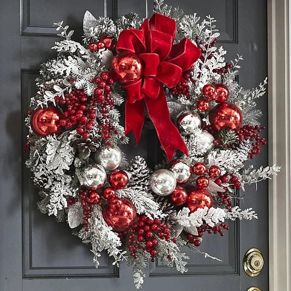 Guirlanda de Natal com Rattan Nevada para Porta Lenogue - Casa Farfelle