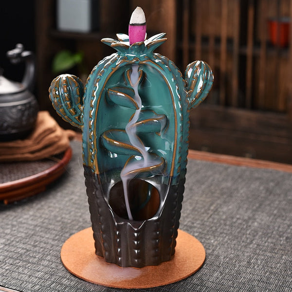 Incensário Cascata Cactus + 20 Incensos Cônicos - Casa Farfelle