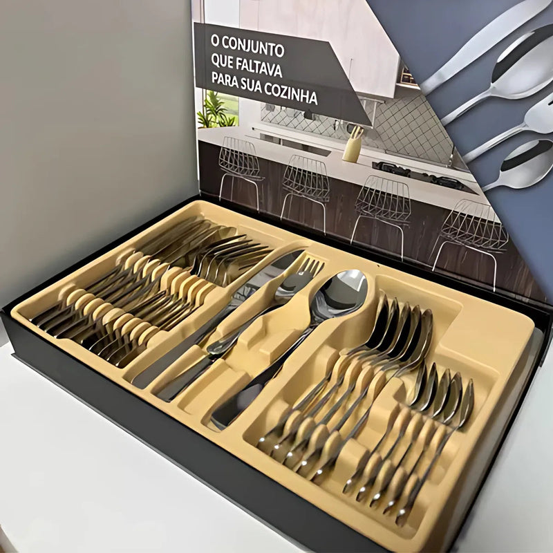 Jogo de Talheres Inox 24 Peças – Acabamento Fosco Casa Splendida - Casa Farfelle