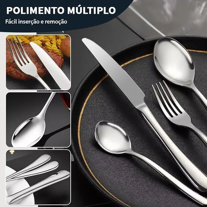 Jogo de Talheres Inox 24 Peças – Acabamento Fosco Casa Splendida - Casa Farfelle