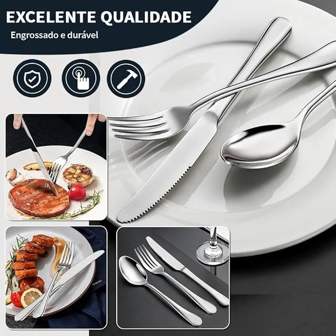 Jogo de Talheres Inox 24 Peças – Acabamento Fosco Casa Splendida - Casa Farfelle